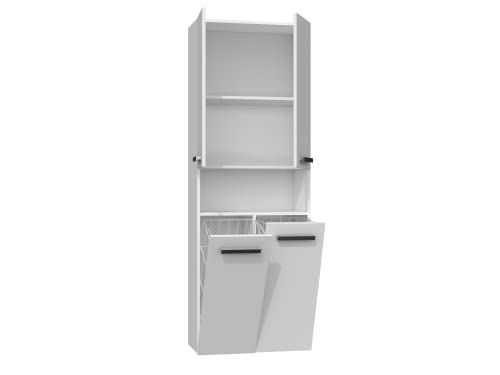 ADGO Nel - Armario de baño con 2 cestas para la ropa, armario de baño alto, cesta de ropa integrada, armario de lavandería, armario de almacenamiento independiente (DK 2K, blanco mate)