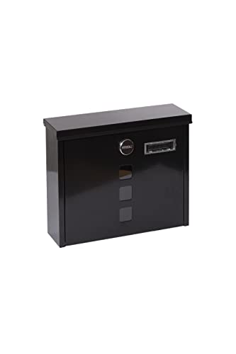 ARREGUI Chance E7104 Exterior de Acero, Correo con Cerradura Tapada y Tarjetero, Buzón de Pared Mediano, Antilluvia, Fácil de Instalar, Negro, Tamaño M (DIN A4 Y REVISTAS) - 24,5x31,2x10 cm
