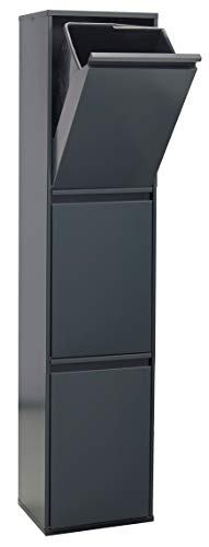 Arregui, Basic Cubo de Basura y Reciclaje de Acero con 3 compART, imentos, gris oscuro antracita