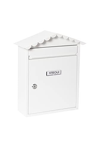 Arregui Buzón Exterior de Acero, Buzón de Correo Individual, Buzón de Pared Mediano, Antilluvia, Fácil de Instalar, Blanco, Tamaño M (Correo DIN A4 y Revistas) - 36x30x11 cm
