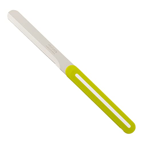 Arcos Serie B-Line - Cuchillo de Mesa, Hoja Serrada de Acero Inoxidable Nitrum, Mango Polipropileno, Color: Verde y Blanco, 100 mm