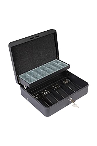 Arregui, Cashier Clip C9244-EUR Caja Caudales con Llave para Contar y Transportar Dinero, Caja de Seguridad de acero con bandeja organizador de Monedas y clips Billetes, Caja fuerte portatil, Negro