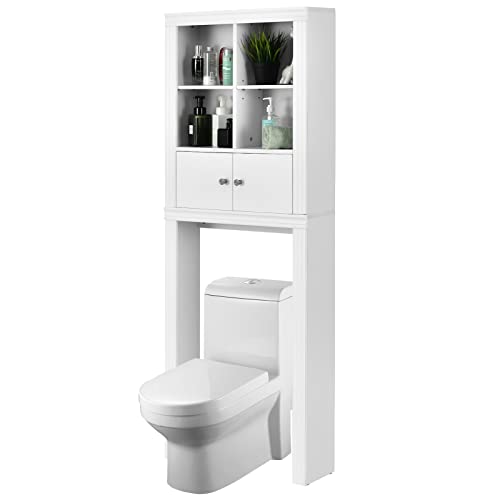 COSTWAY Armario de Almacenamiento sobre el Inodoro WC, Mueble sobre Inodoro con 4 Compartimentos Abiertos, Armario para Lavadora 2 Puertas con Estantes Ajustables 60 x 20 x 165 cm