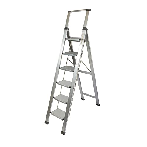 HOMELUX Escalera Domestica Plana, Aluminio, 6 Peldaños, Escaleras de Aluminio, Escaleras Plegables Aluminio, Escalera Plegable