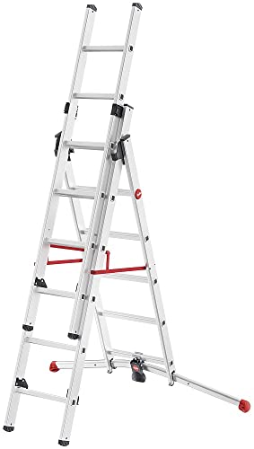 Hailo 9306-507 - Escalera Aluminio combinada 3 tramos con estabilizador Curvo ProfiLOT Combi (2x6 + 1x5 peldaños)