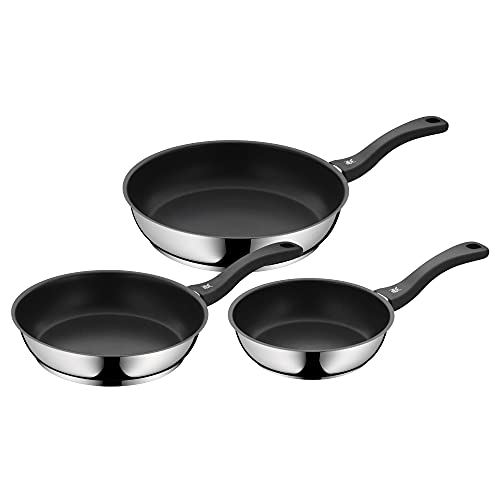 WMF Juego de 3 sartenes antiadherentes Devil 20-24-28 cm, de acero inoxidable y revestimiento antiadherente para todo tipo de cocinas incluido inducción, sin PFOA, Color Negro