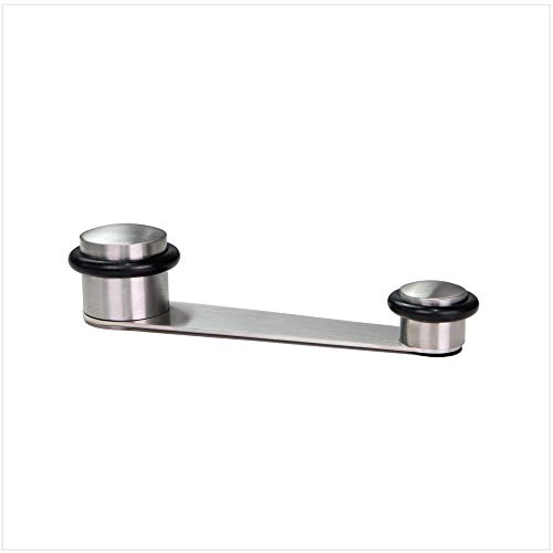 Tope para Puerta con Retenedor Giratorio | Laton | Fijación Adhesiva o con Tornillo +Taco | Para Puerta de Hasta 70 mm de Grosor | I-152DUAL | EVI HERRAJES (Inox Mate - Goma Negra)