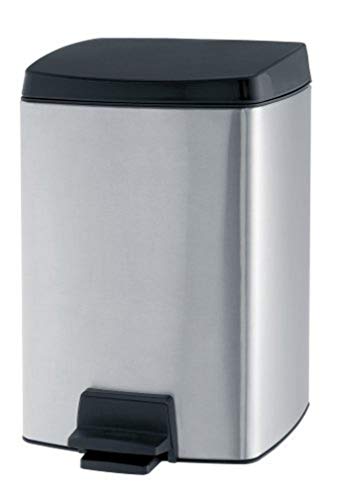 Brabantia Pedal Bin - Cubo de basura, rectangular, 10 litros, tapa silenciosa, cubo interior de plástico extraíble, acero mate