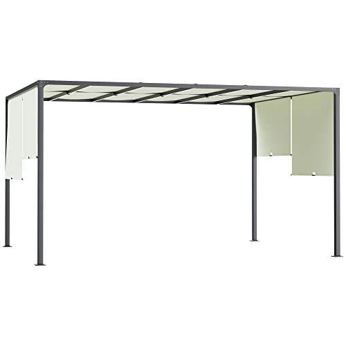 Outsunny Pérgola de Jardín 3x4 m con Techo Deslizable Cenador con Luces LED Energía Solar Marco de Acero Carpa para Patio Terraza Balcón Crema