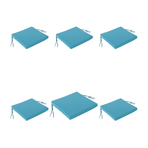 Pack 6 Cojines para sillas de jardín Color Turquesa, Medidas 44x44x5 cm, Repelente al Agua, Desenfundable, Funda de cojín con Relleno para sillas de terraza, Cojines Silla de Comedor jardín