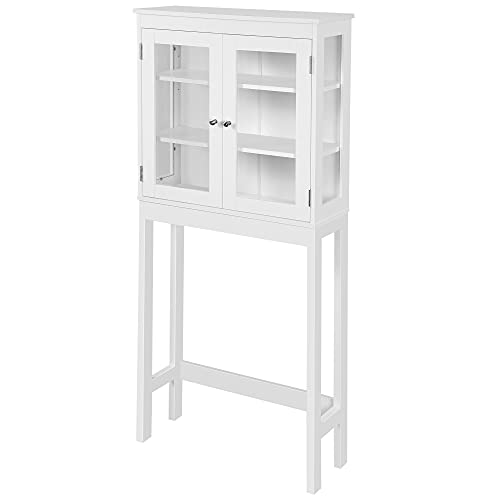 kleankin Mueble de Baño sobre Inodoro Visible en Tres Lados con Puertas de Cristal Armario Alto para Lavadora con Estantes Interiores Ajustables 70x24,5x160 cm Blanco