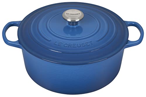 LE CREUSET Evolution Cocotte con Tapa, Redonda, Todas Las Fuentes de Calor Incl. inducción, 6,7 l, Hierro Fundido, Azul(Marseille), 28 cm