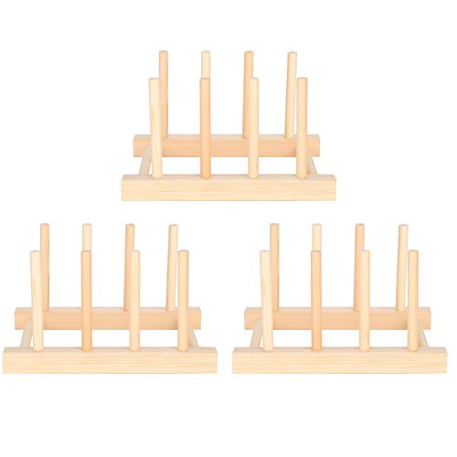 Pilipane Juego de 3 estantes de Madera de bambú, scurreplatos Madera, Escurreplatos, Soporte para Platos, Soporte para Tapa de Olla, Organizador de gabinete de Cocina para Cuencos