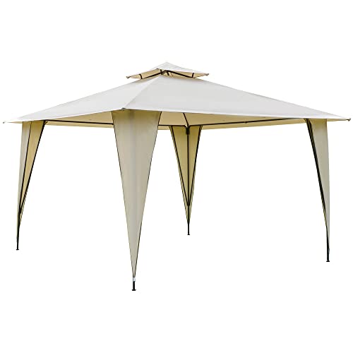 Outsunny Cenador de Jardín 3,45x3,45 m Carpa con Doble Techo y 8 Orificios de Drenaje Marco Metálico para Celebraciones Fiestas Bodas Exteriores Beige