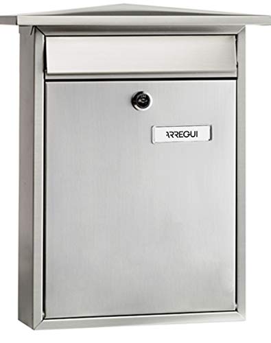 ARREGUI Home E5717 Buzón Exterior de Acero Inoxidable, Tamaño M (Correo DIN A4 y Revistas), Buzón de Correo, Buzón de Pared, Fondo Estrecho, Antilluvia, Anticorrosivo, Fácil de Instalar, Inox
