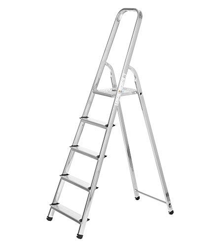 packer PRO Escaleras Plegables Aluminio de Tijera Super Resistente hasta 150Kg, Acero y Aluminio Antideslizantes, Altura de Trabajo hasta 290cm, 5 Peldaños