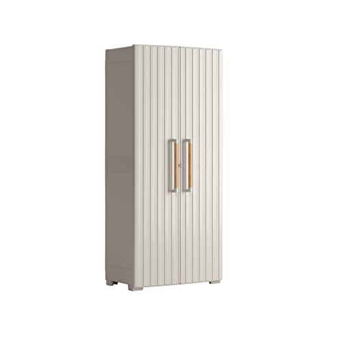 Keter Groove - Armario Alto de Exterior, Puertas Efecto Madera, Color Beige y Arena, 80 x 45 x 180 cm