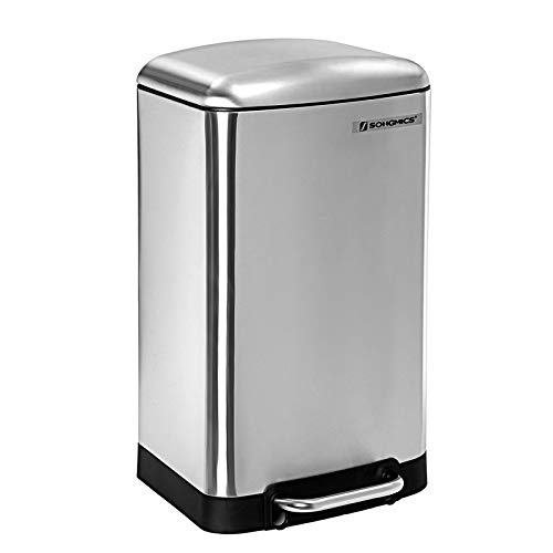 SONGMICS Cubo de Basura, Cubo de Reciclaje de 30L, Cubo de Pedal de Acero, con Cubo Interior y Tapa, Cierre Suave, Hermético, para Cocina, Sala de Estar, Color Plata LTB01L