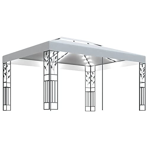 Chenshu Cenador con Doble Techo y Tira de Luces LED, Cenadores para Jardin, Pergolas De Jardin, Carpas De Jardin, Carpas para Exteriores, Carpa Jardin Exterior, Blanco 3x4 m