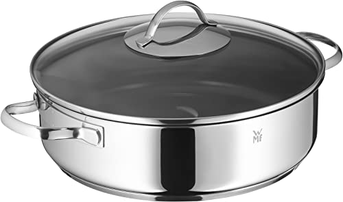 WMF - Cacerola Baja Redonda con Tapa de Cristal, Cromargan 18/10 Acero Inoxidable, antiadherente, Apto para Inducción y Horno, Diseñado en Alemania, Rustidiera 28 cm