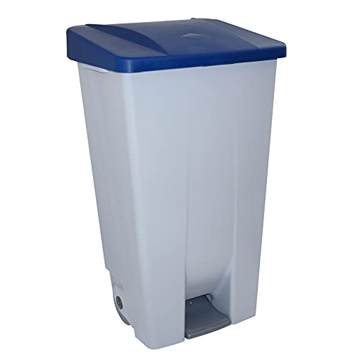 Denox 23400 - Contenedor basura selectivo con pedal y ruedas, color azul, talla 120 L