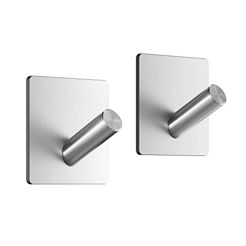 Dripex Ganchos Adhesivos para Pared, 2 Piezas Impermeable Colgador Toallas Adhesivo, Cuelga Acero Inoxidable sin Taladro para Cocina y Baño, Plata