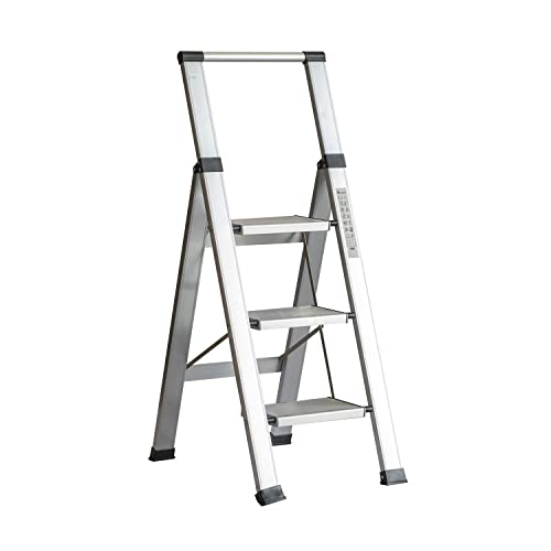 HOMELUX Escalera Domestica Plana, Aluminio, 3 Peldaños, Escaleras de Aluminio, Escaleras Plegables Aluminio, Escalera Plegable