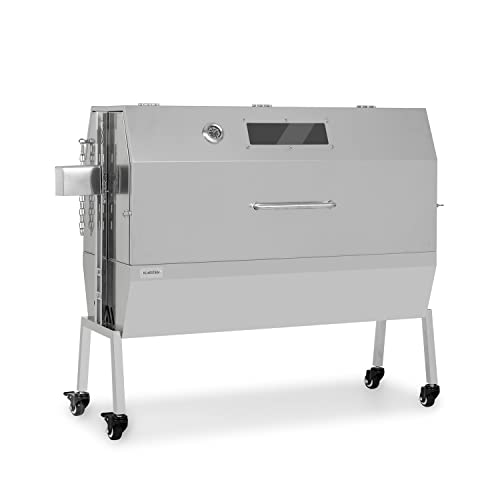 Klarstein Asador Giratorio Barbacoa, Parrilla Giratoria 2 en 1, Asador Barbacoa Electrico, Parrilla de Cerdo Extra Grande con Ruedas, Asador Pollos Giratorio Exterior Rejilla Acero Inoxidable