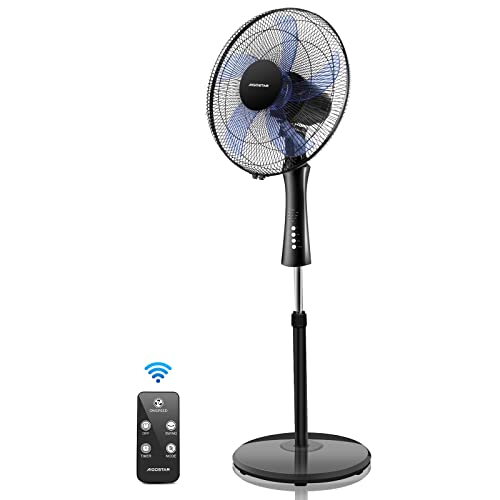 Aigostar Ventilador Silencioso de Pie con Mando a Distancia, Temporizador, 5 Aspas, 3 Velocidades + 3 Modos de Uso, Oscilante 90º, Altura Regulable Hasta 135cm, Base Antideslizante, 60W