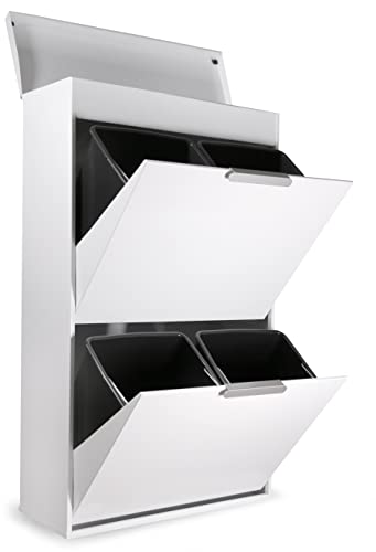 Arregui Ecoclas Plus CR621-E Cubo de basura y reciclaje de acero de 4 cubos con bandeja superior multiusos, mueble de reciclaje, 4 x 17 L (68 L), blanco