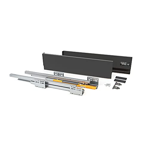 EMUCA 3061412 Kit de Cajón para Cocina o Baño con Guias de Extracción Total y Cierre Suave, Altura 138 mm y Profundidad 350 mm, Gris Antracita, H138 mm