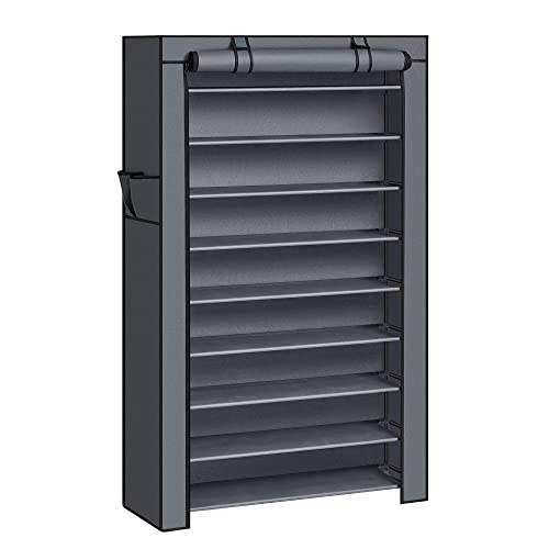 SONGMICS Zapatero de Tela de 10 Niveles, Zapatero con Funda Exterior de Tela 28 x 88 x 160 cm, para Zapatillas de Deporte, Tacones,Zapatillas, Marco de Metal, Gris RXJ36G