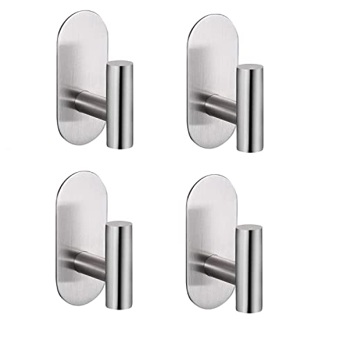 Ganchos Adhesivos para Pared 4 Piezas-XINGLO-Gancho Pared Sin Taladro Gancho Acero Inoxidable SUS304, Soporte Toallas sin Taladro, Colgador para Baño Cocina Albornoz Ropas Trapos, Plata
