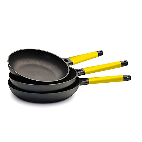 Castey - Set 3 Sartenes Vitro-Gas Mango Amarillo 20-24-28 cm