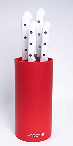 Arcos Artika, Juego de Cuchillos 4 piezas, Acero Inoxidable Nitrum, Mango Blanco, Taco color Rojo