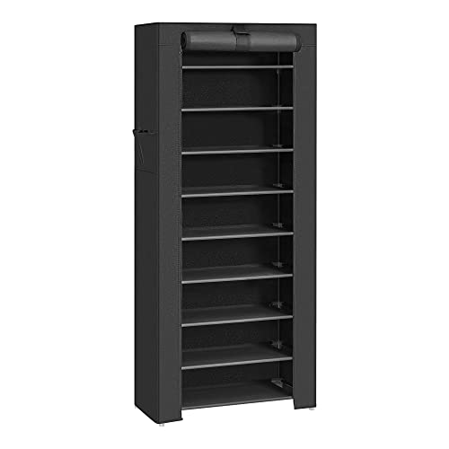 SONGMICS Zapatero de Tela de 10 Niveles, Zapatero con Funda Exterior de Tela 28 x 58 x 160 cm, para Zapatillas de Deporte, Tacones,Zapatillas, Marco de Metal, Negro RXJ10H