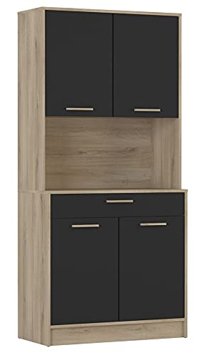 Demeyere Armario Cocina Dolce 1 cajón 4 armarios Color Roble y Negro alacena Buffet Estilo Industrial 177x83x40 cm