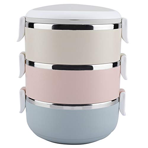 DEWIN Termo Bebedue Solidos,Termo Solidos Bebedue Recipiente Térmico Portátil de Acero Inoxidable para Fiambrera,Recipiente para Alimentos Bento Box (3 Capas)