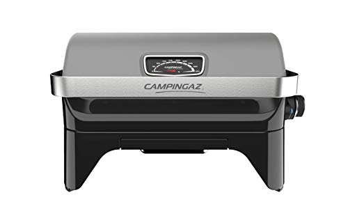 CAMPINGAZ Attitude2go, Barbacoa de Mesa de bajo Humo, BBQ portátil, con Tapa, termómetro, y Rejilla de Hierro Fundido, Alimentación: Botella de Gas R907, Gris