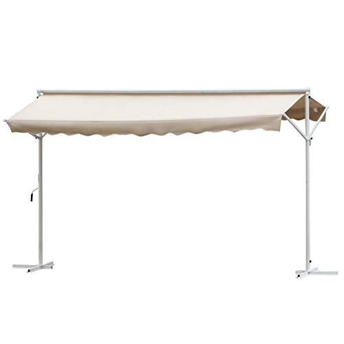 Outsunny Toldo de Pie Independiente 300x295x260 cm con Manivela Doble Cara Ángulo Ajustable Portátil Protección Solar para Jardín Terraza Patio Beige