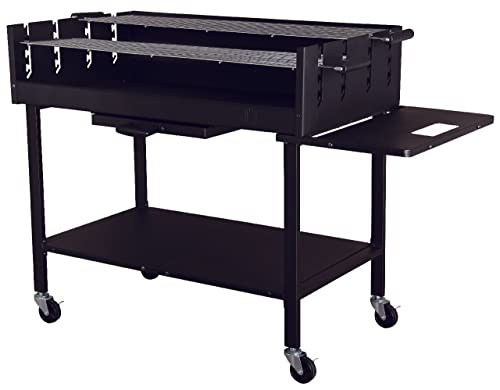 METRO Professional Barbacoa de carbón, acero inoxidable, regulable en altura, con ruedas, negro
