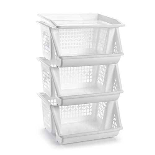 AC – Cestas Verdulera. Cesta de Cocina con 3 Alturas - Modelo PLFT - Estrecho, Estantería para Cocina y baño, Ahorra Espacio, para Espacios reducidos, Cocina, Oficina, baño, Fácil Montaje. (Blanco)