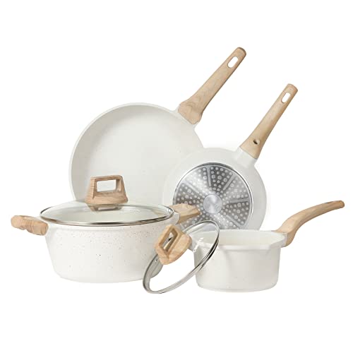 CAROTE - Batería de cocina antiadherente apta para todo tipo de fogones y placas de inducción, juego de 6 piezas con sartenes, cacerolas y ollas