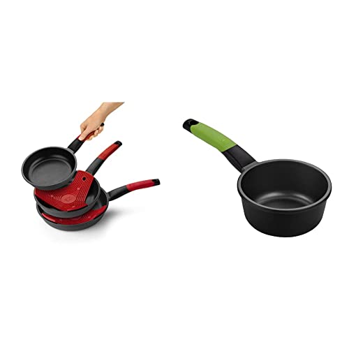 BRA Premiere - Set de 3 sartenes, aluminio fundido antiadherente, aptas para todo tipo de cocinas + PRIOR - Cazo, 16 cm, aluminio fundido con antiadherente Teflon Classic