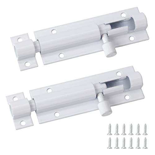 Pestillos para Puerta, 2 Piezas Pestillo de Puerta de Acero Inoxidable Pestillo Deslizante Cerrojo con Tornillos para Baño Dormitorio Cobertizo Jardín Inodoro, 3 Pulgadas (Blanco)