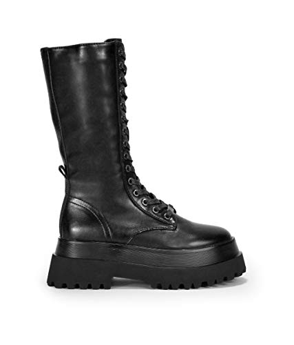 BOSANOVA Botas militares altas con suela track y cordones. Cierre con cremallera interior. Calzado para mujer NEGRO 39