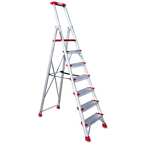 Faraone - Escalera de Aluminio EN946-6 peldaños - Escalera de Tijera Profesional - 211x51x15 cm - con Bandeja Portaobjetos y Barandilla - Peso soportado de hasta 150 kg