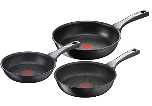 Tefal Unlimited On - 20/24/28 cm con revestimiento muy resistente, Thermo-Signal, Thermo-Fusion, forma profunda, todo tipo de cocinas, apto para horno, sin PFOA, Color Negro, Juego 3 sartenes