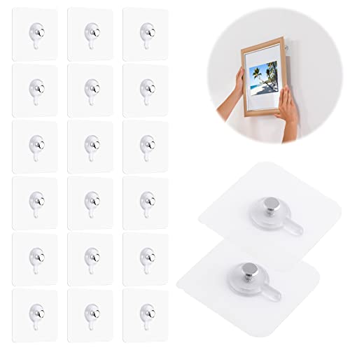 Cuelga Cuadros sin Clavos, 20 clavos adhesivo de pared fijación de mesa sin punzón agujero transparente gancho pegajoso para colgar marco de fotos para arte de pared espejo salón cuarto baño