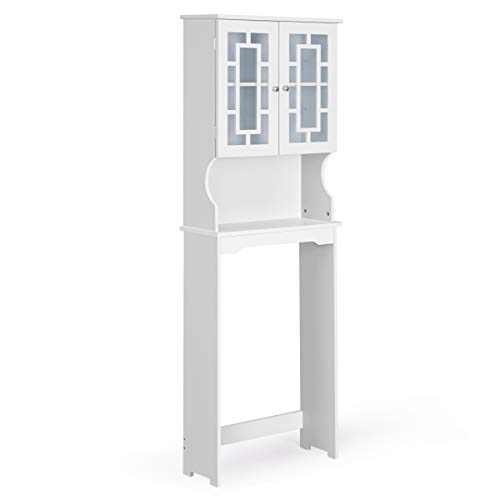 COSTWAY Mueble sobre Inodoro WC con 3 Estantes y 2 Puertas, Estantería para Inodoro, Mueble de baño con Estante Ajustable de Madera, Armario Alto de Almacenamiento, 60 x 21,5 x 169 cm (Blanco)